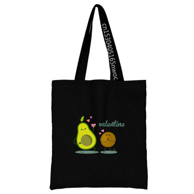 Armsad avokaadomultikad mustrite sari Öko-naiste ostukotid Ostlejate õlakott Mood Must trükiga käekott Lõuendist kandekott