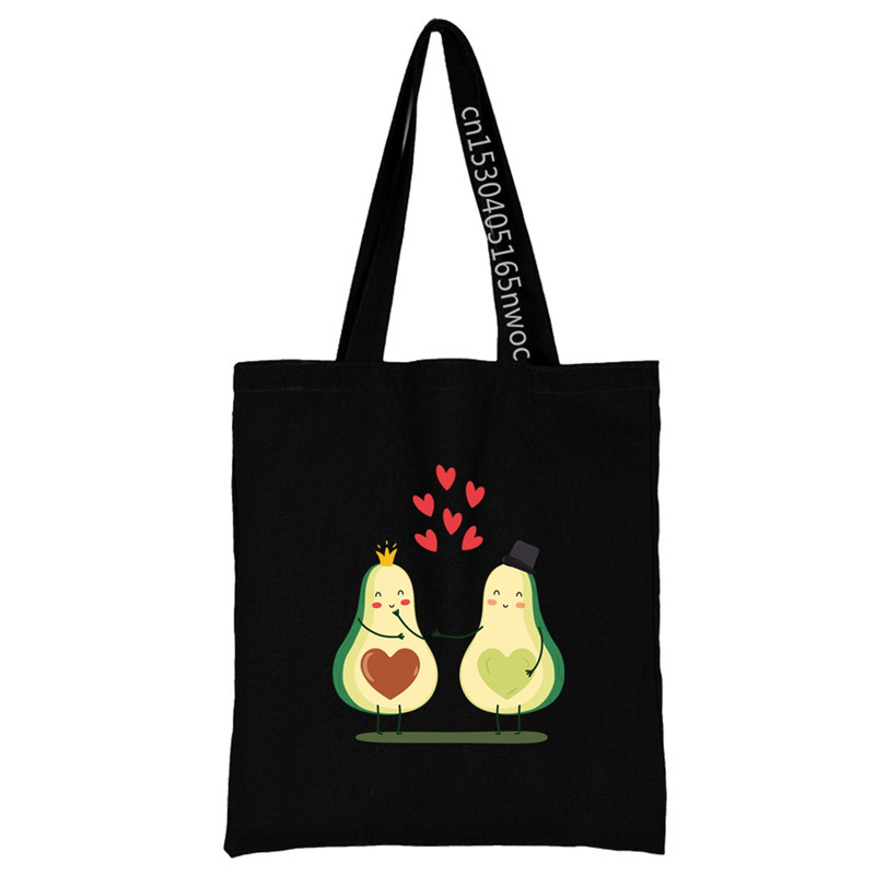 Armsad avokaadomultikad mustrite sari Öko-naiste ostukotid Ostlejate õlakott Mood Must trükiga käekott Lõuendist kandekott