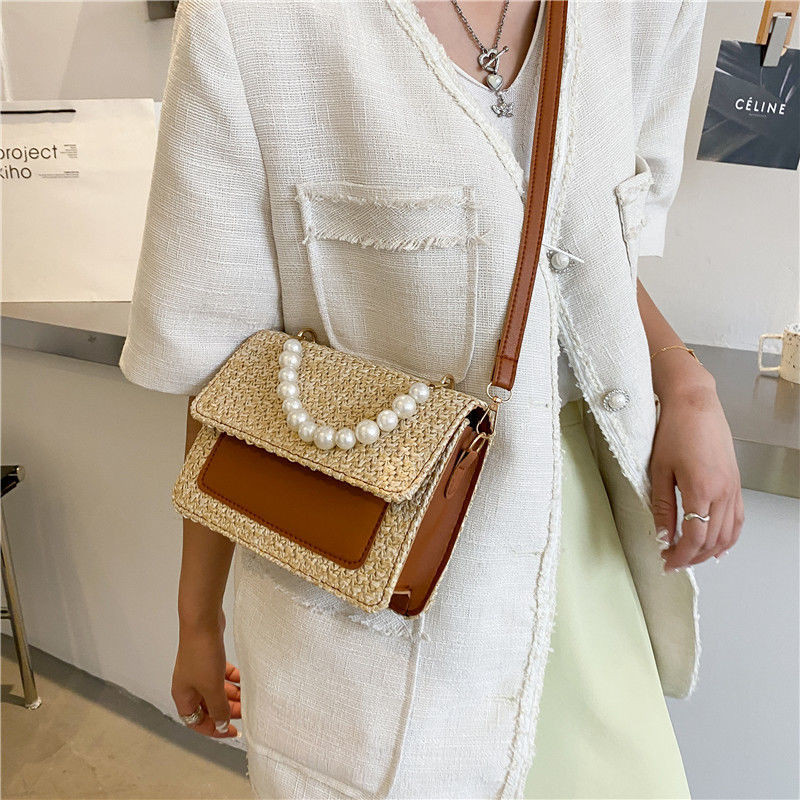 Crossbody táska női tervező válltáska női kézitáska pénztárca szalma gyöngyös divat 2022 új PU bőr egyszerű kontraszt szín