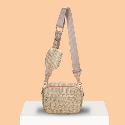 Γυναικεία σύνθετη τσάντα μονόχρωμη ψάθινη τσάντα αγορών Fashion girl υψηλής ποιότητας Μεγάλη τσάντα Casual φερμουάρ για καλοκαιρινές διακοπές