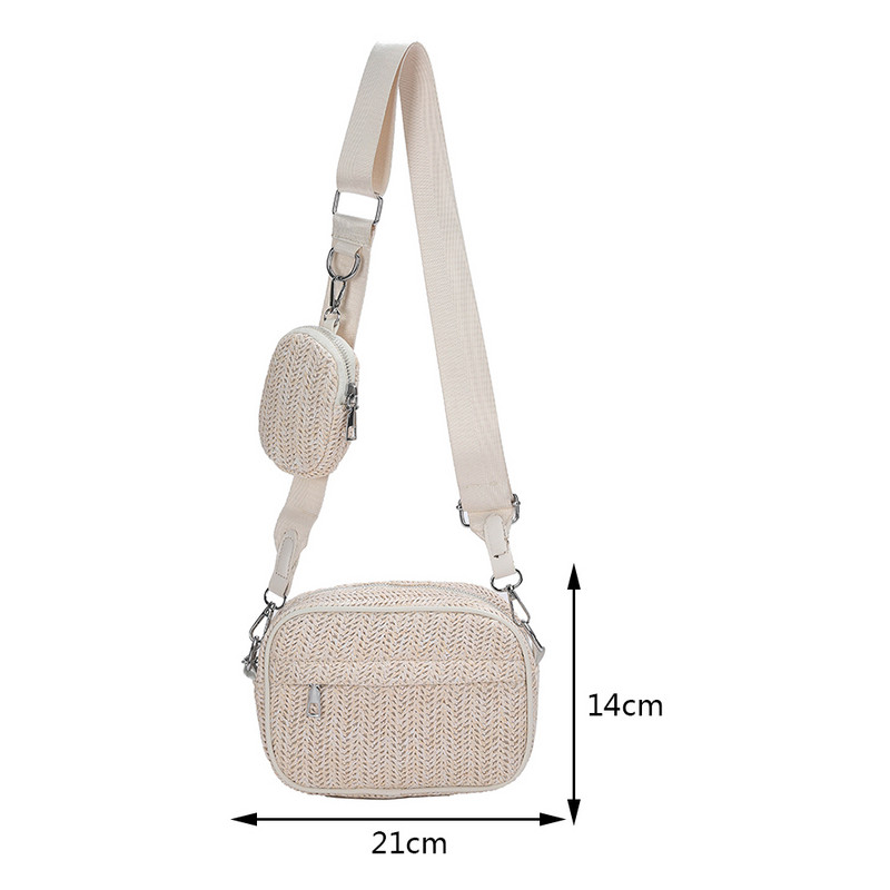 Γυναικεία σύνθετη τσάντα μονόχρωμη ψάθινη τσάντα αγορών Fashion girl υψηλής ποιότητας Μεγάλη τσάντα Casual φερμουάρ για καλοκαιρινές διακοπές