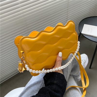 Μόδα γυναικεία τσάντα χιαστί Wave ανάγλυφο Casual Ladies Pearl PU Δερμάτινο πορτοφόλι Γυναικεία Casual Luxurious τσάντα Messenger