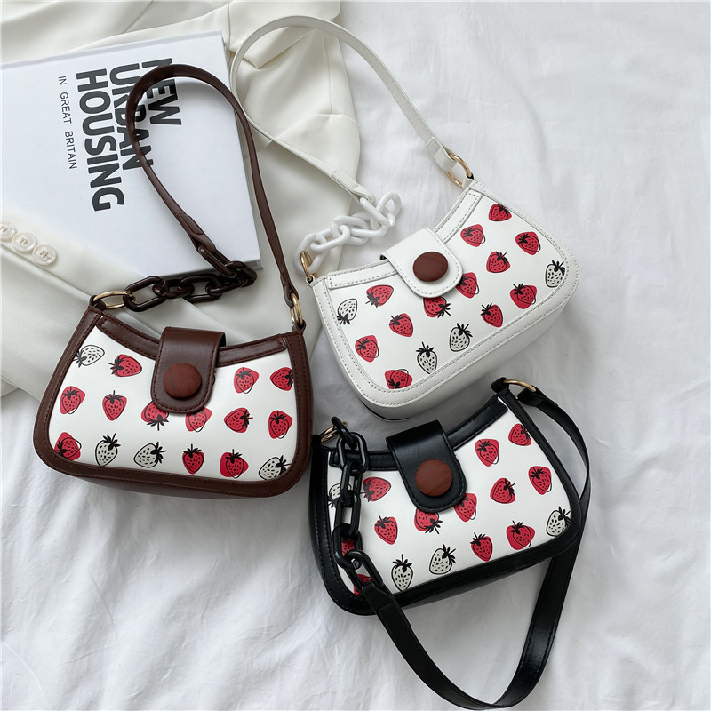 Geantă Texture pentru femei 2022, la modă, la modă simplă, cu un singur umăr, geantă drăguță pentru subrat cu căpșuni