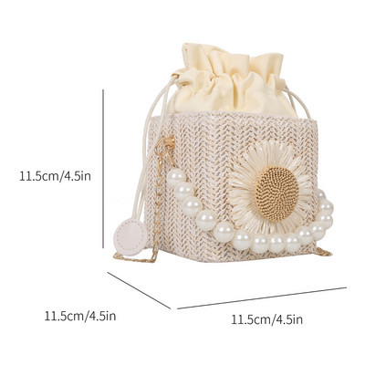 Moodne naiste kandiline ostukott Suvine õlgpärlitest kott Ülemise käepidemega käekott päikeselillede kaunistusega Elegantne naiste rahakott