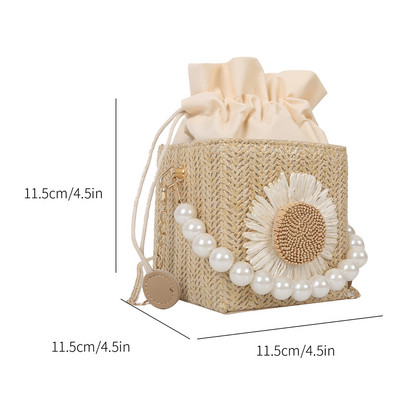 Moodne naiste kandiline ostukott Suvine õlgpärlitest kott Ülemise käepidemega käekott päikeselillede kaunistusega Elegantne naiste rahakott