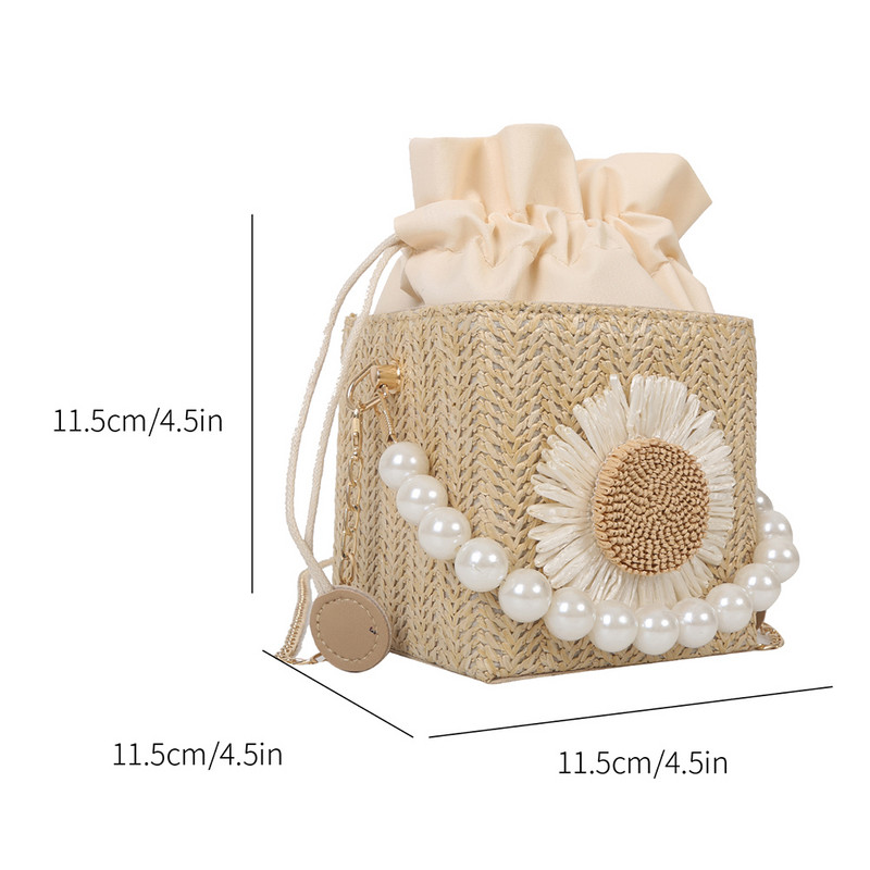 Moodne naiste kandiline ostukott Suvine õlgpärlitest kott Ülemise käepidemega käekott päikeselillede kaunistusega Elegantne naiste rahakott