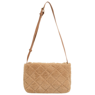 Φθινοπωρινές χειμερινές τσάντες ώμου για γυναίκες με μοτίβο ρόμβου, χνουδωτές τσάντες αγγελιαφόρου μόδας Casual μαλακές ρυθμιζόμενες τσάντες χιαστί