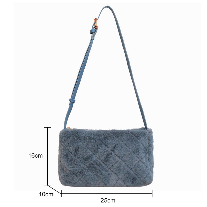 Φθινοπωρινές χειμερινές τσάντες ώμου για γυναίκες με μοτίβο ρόμβου, χνουδωτές τσάντες αγγελιαφόρου μόδας Casual μαλακές ρυθμιζόμενες τσάντες χιαστί