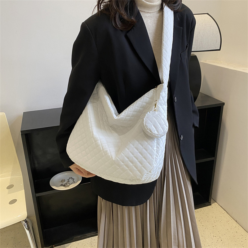 Απλή τσάντα χειρός Nylon καπιτονέ Γυναικεία τσάντα ώμου μεγάλης χωρητικότητας με μικρό τσαντάκι για γυναικεία κορίτσια Καθημερινή σχολική τσάντα γραφείου