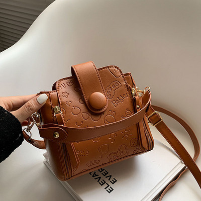 Τσάντες κουβά μικρής χωρητικότητας για γυναίκες από μαλακό δέρμα Μικρές τσάντες σχεδιαστών κινουμένων σχεδίων εκτύπωση χιαστί τσάντα ώμου Ευέλικτο πορτοφόλι