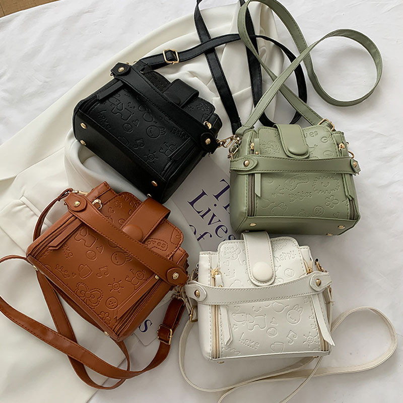 Τσάντες κουβά μικρής χωρητικότητας για γυναίκες από μαλακό δέρμα Μικρές τσάντες σχεδιαστών κινουμένων σχεδίων εκτύπωση χιαστί τσάντα ώμου Ευέλικτο πορτοφόλι