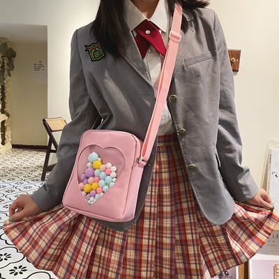 Läbipaistev Love Itabag Crossbody kott Kawaii Lolita õlakott tüdrukule Jaapani Ita kott ripatsiga Oxfordi riidest õlakottidega