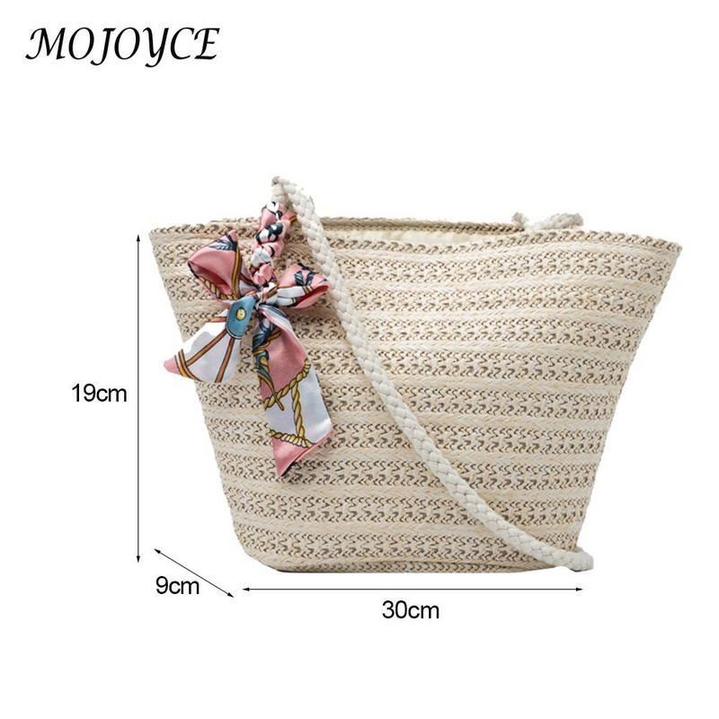 Moodne naiste õlgkootud pael, siidist sall, õlakott, vabaaja naiste suverand, suure mahutavusega ristkehaga käekotid