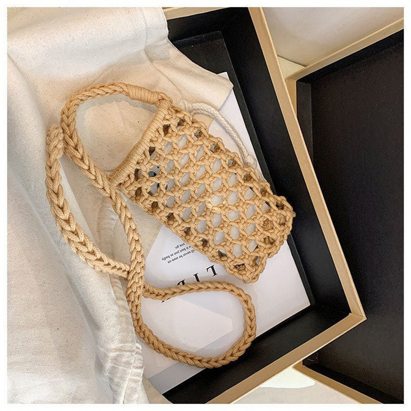 Ženska nova modna mala telefonska torba preko ramena Jednobojna izdubljena tkana heklana pletena torbica na rame Izlasci