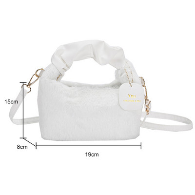 Plüüsist õlakotid naistele PU rihmaga Cloud Volditavad karvased käekotid Sügistalvine vabaaja massiivne Crossbody kott väikese ripatsiga