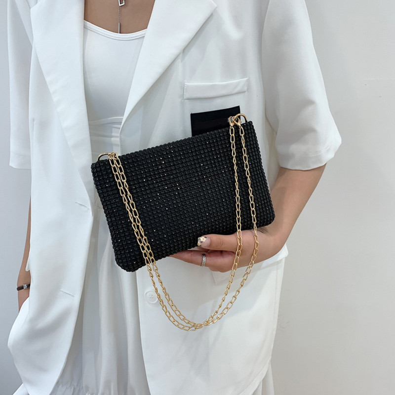 Geantă Messenger Femeie INS Fashion Strass Pătrat Geantă Design de lux Genți de mână cu lanț Poșete pentru doamnă Genți de corp de umăr Bolsas