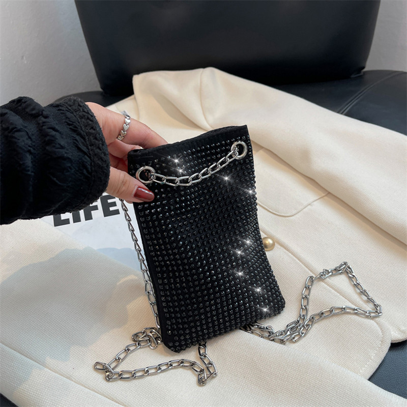 Diamonds telefontáska strasszos kereszttestű kézitáska női Bling lánc mini esti parti kuplung váll táska kis pénztárca
