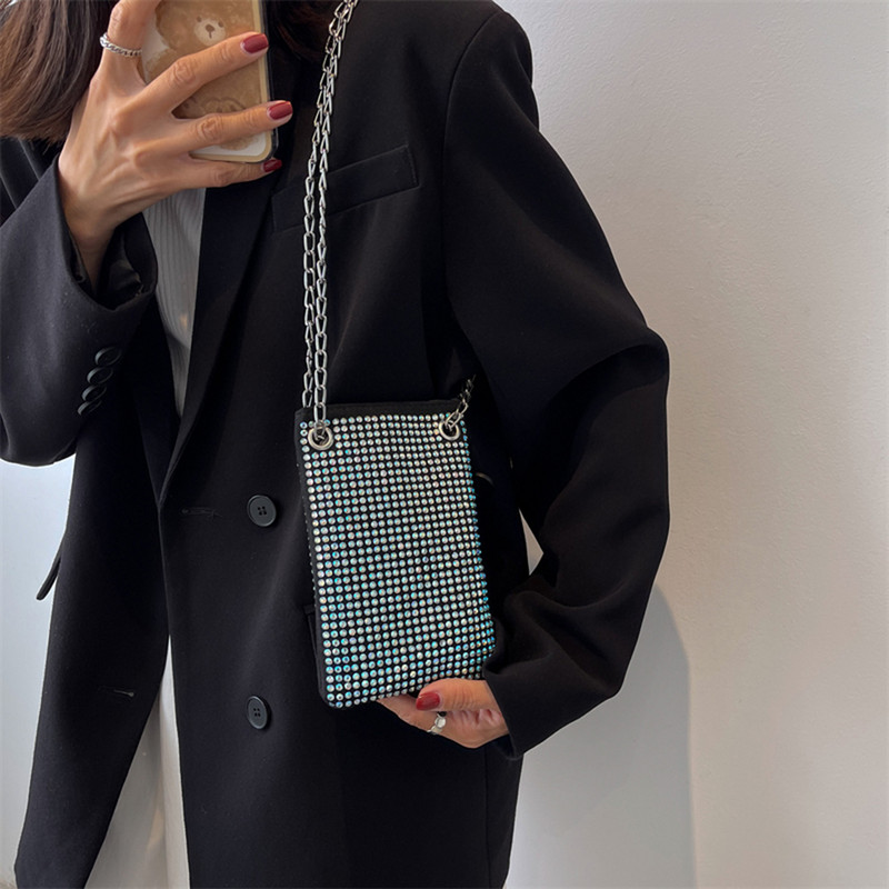 Diamonds telefontáska strasszos kereszttestű kézitáska női Bling lánc mini esti parti kuplung váll táska kis pénztárca