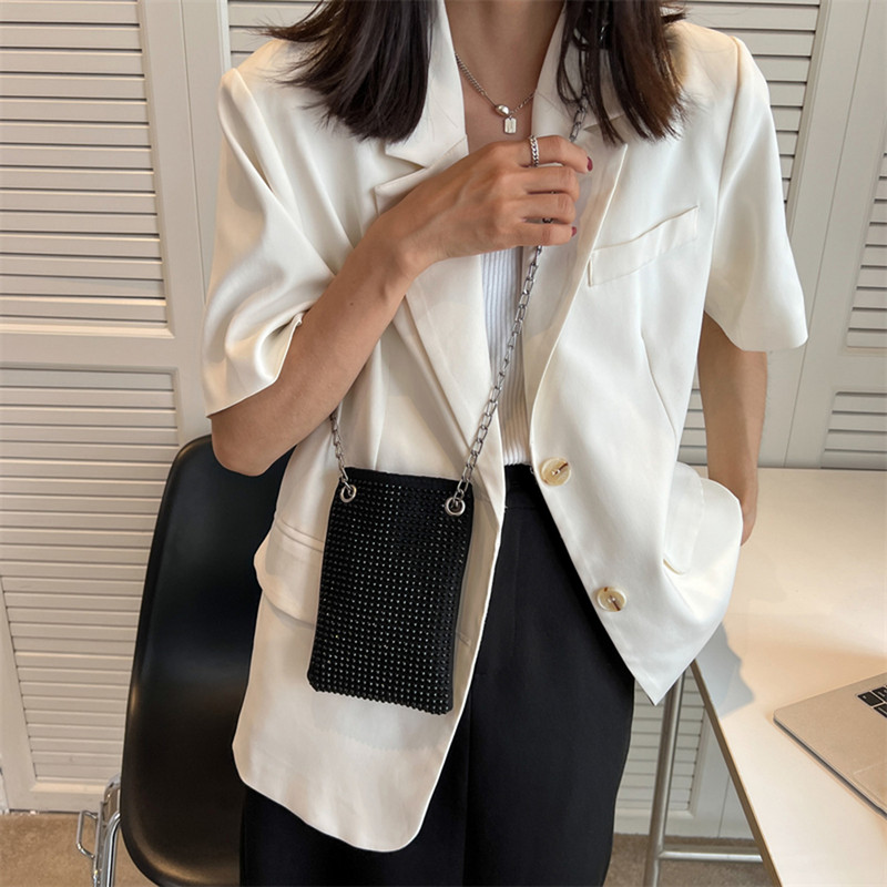 Diamonds telefontáska strasszos kereszttestű kézitáska női Bling lánc mini esti parti kuplung váll táska kis pénztárca