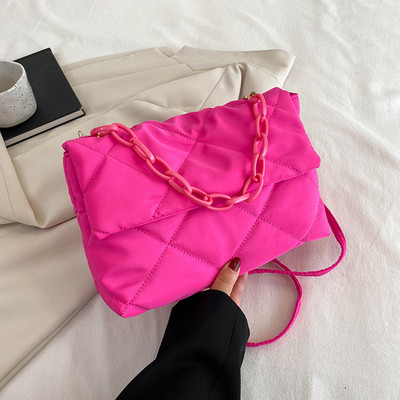 Talvine puuvillase polsterdatud tepitud käekott naistele, ketiga rombikujuline disainer, sulgede kott Rahakott Naiste õlakott