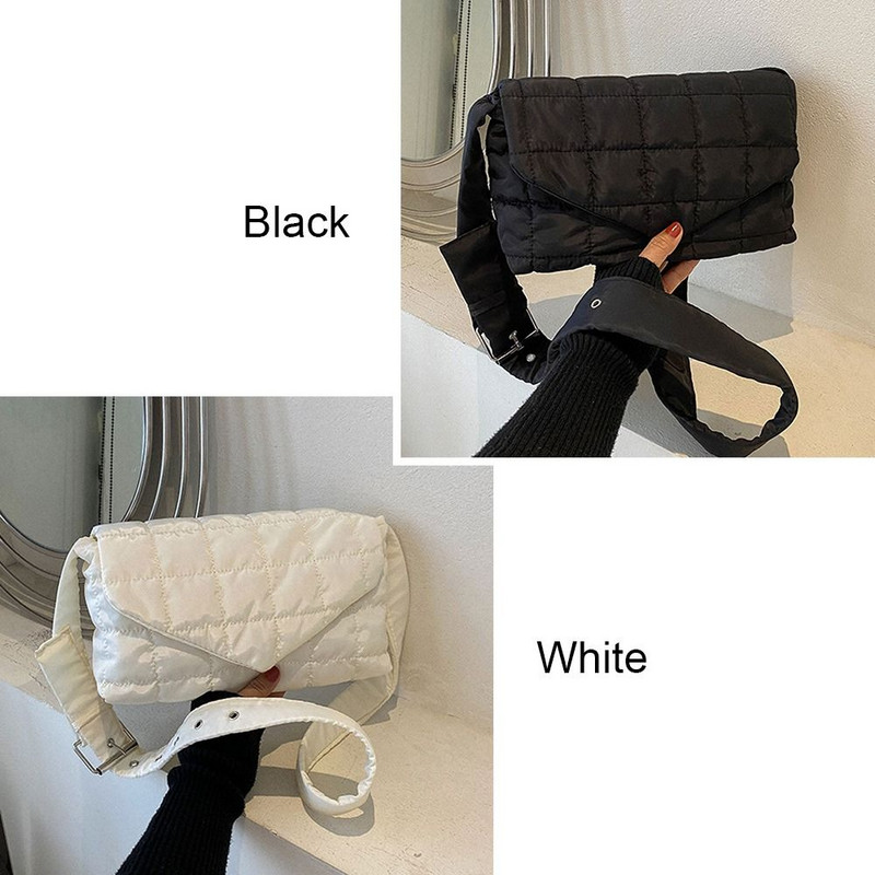 Talvised soojad ruudulised õlakotid Kerged udupuuvillast polsterdatud tepitud kandekotid Naiste käekotid, puhvis käekotid