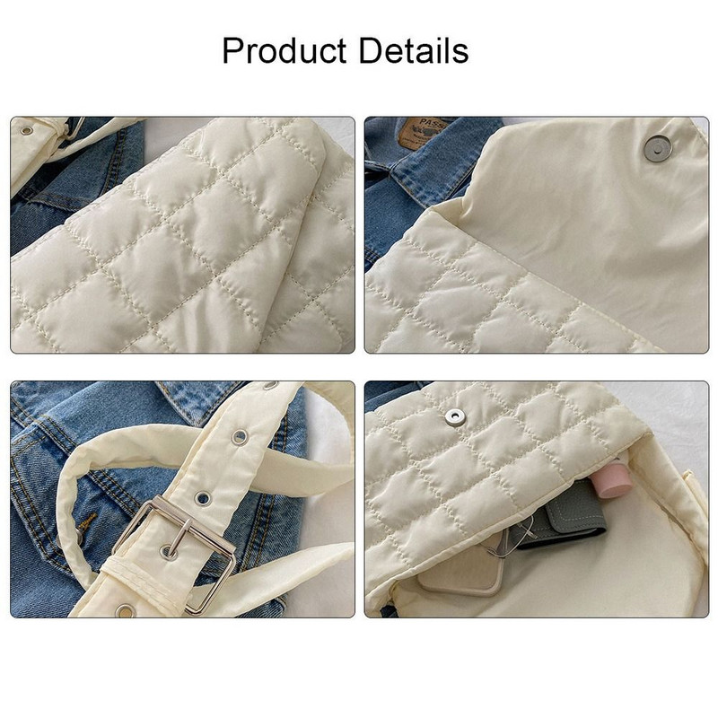 Talvised soojad ruudulised õlakotid Kerged udupuuvillast polsterdatud tepitud kandekotid Naiste käekotid, puhvis käekotid