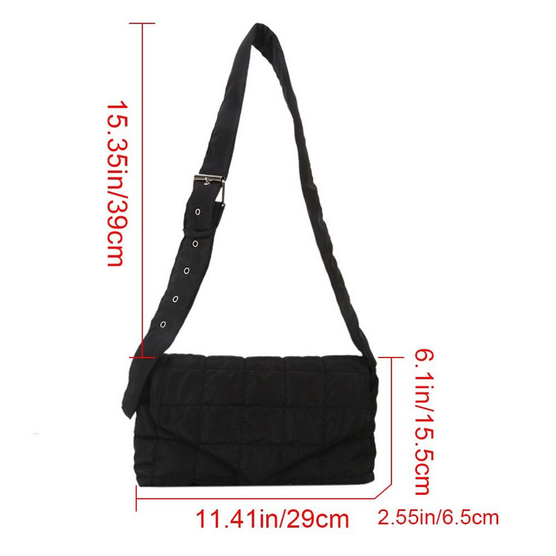 Talvised soojad ruudulised õlakotid Kerged udupuuvillast polsterdatud tepitud kandekotid Naiste käekotid, puhvis käekotid