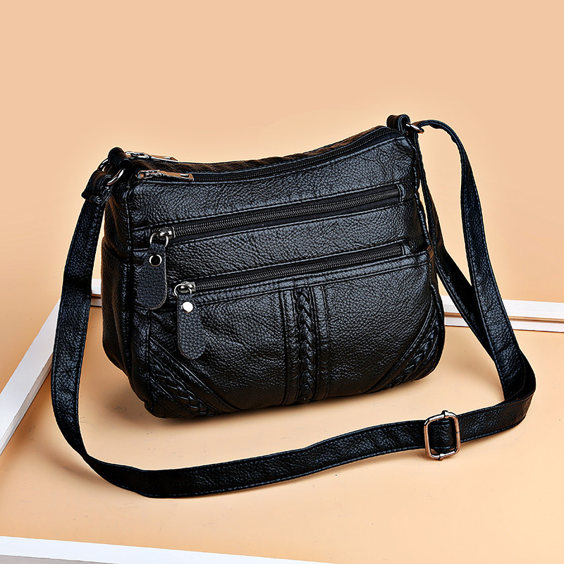 Hot Fashion női táska mosott pu puha bőr válltáska többrétegű Crossbody táskák minőségi kistáska márka piros kézitáska pénztárca