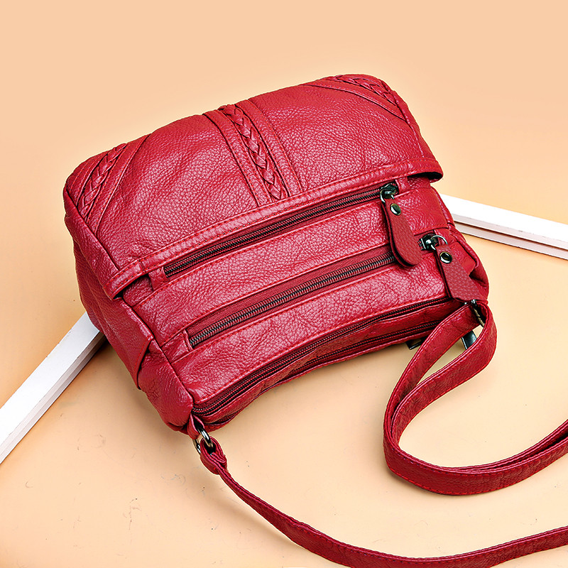Hot Fashion női táska mosott pu puha bőr válltáska többrétegű Crossbody táskák minőségi kistáska márka piros kézitáska pénztárca