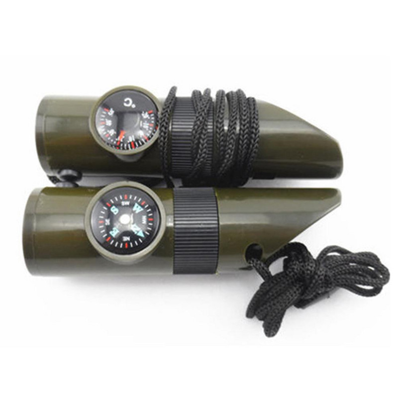 40%HOT7 в 1 Къмпинг Туризъм Компас за оцеляване Термометър Фенерче Лупа Свирка Инструмент Комплект за оцеляване Найлонова каишка за врат Компас