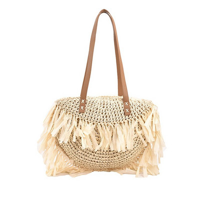 Boheemlaste naiste ümmarguse tutiga õlgedest külgmised õlakotid Trend 2022 Summer Lady vitstest rotangist kootud korv Ranna ostukäekott