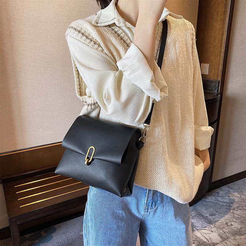 Geantă de umăr solidă din piele PU pentru femei, la modă nouă