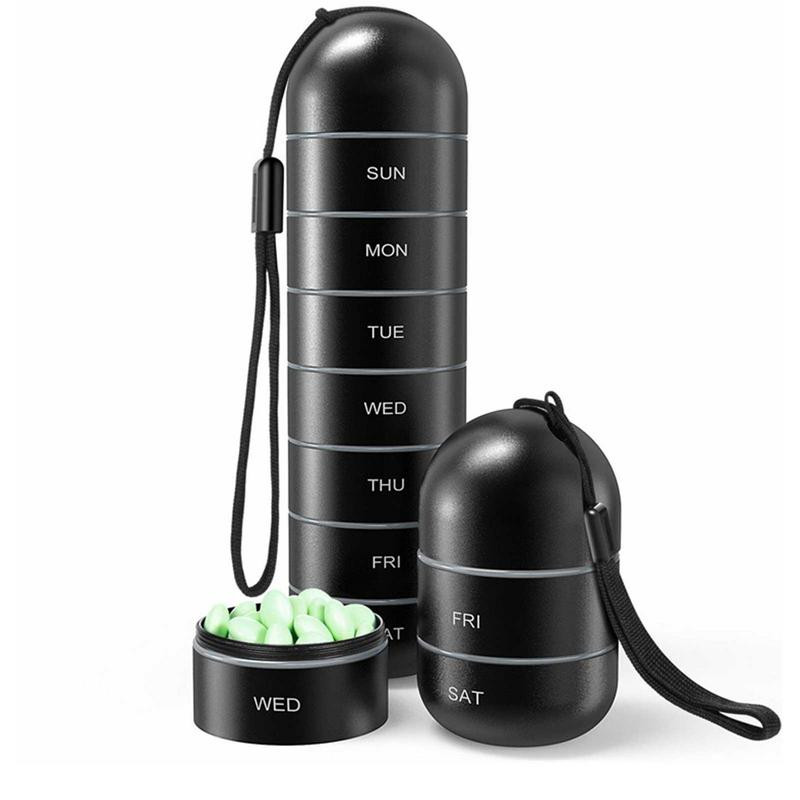 Metallist niiskuskindel nädalane pillide korraldaja veekindel alumiiniumist pillikarbi ümbris pudeli vahemälu hoidja konteiner võtmehoidja ravimikarp