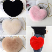 2023 Μόδα γυναικείες τσάντες σε σχήμα καρδιάς Χαριτωμένα τσάντες χιαστί από ψεύτικη γούνα Kawaii Πορτοφόλι Πορτοφόλι με αλυσίδα Τσάντα ώμου Lady Handbag