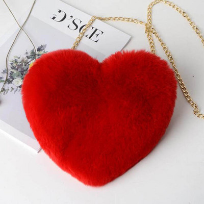 2023 Μόδα γυναικείες τσάντες σε σχήμα καρδιάς Χαριτωμένα τσάντες χιαστί από ψεύτικη γούνα Kawaii Πορτοφόλι Πορτοφόλι με αλυσίδα Τσάντα ώμου Lady Handbag