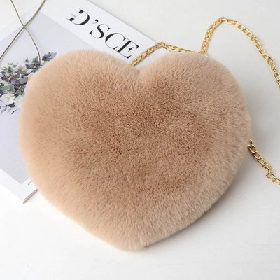 2023 Μόδα γυναικείες τσάντες σε σχήμα καρδιάς Χαριτωμένα τσάντες χιαστί από ψεύτικη γούνα Kawaii Πορτοφόλι Πορτοφόλι με αλυσίδα Τσάντα ώμου Lady Handbag