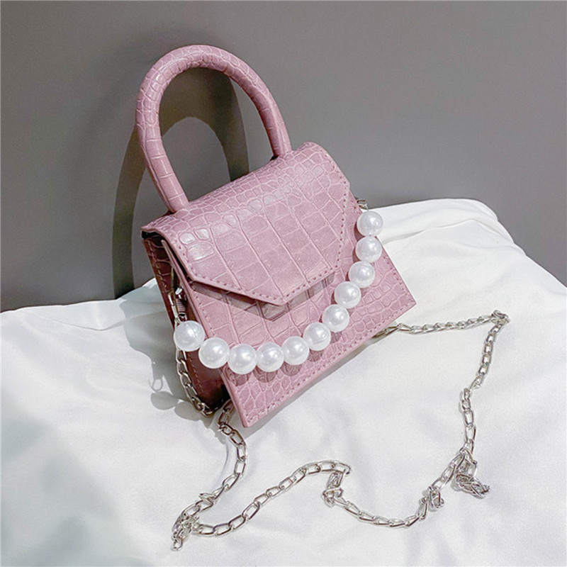 Geantă de călătorie elegantă cu perle Genți de umăr din piele PU super mini, genți de tip crossbody pentru femei, cu model de piatră