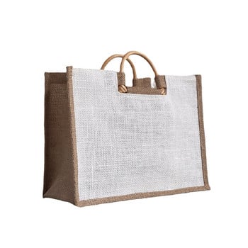 Diy ζωγραφική λινάτσα Shopper tote τσάντα γυναικεία τσάντα γυναικεία κενή πλαστικοποιημένη τσάντα από γιούτα με ξύλινες λαβές