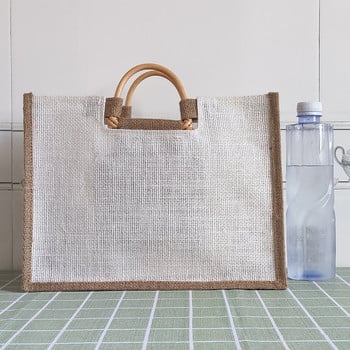 Diy ζωγραφική λινάτσα Shopper tote τσάντα γυναικεία τσάντα γυναικεία κενή πλαστικοποιημένη τσάντα από γιούτα με ξύλινες λαβές