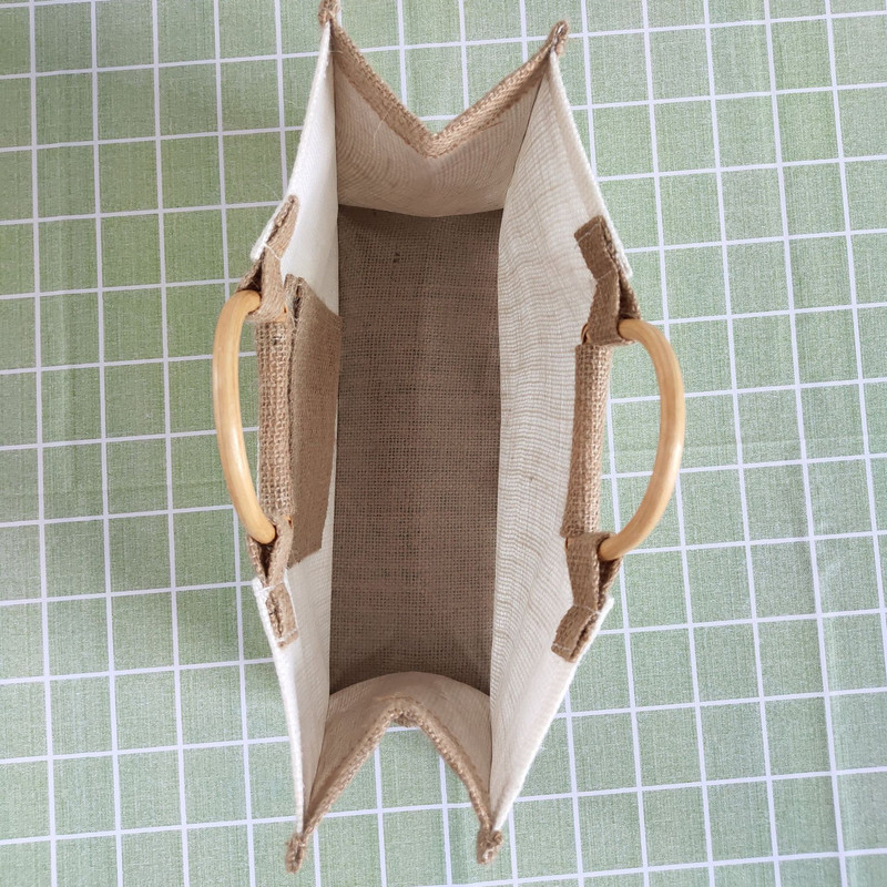 Uradi sam oslikana velika torba od jute, ženska torba, prazna torba od jute s drvenim ručkama