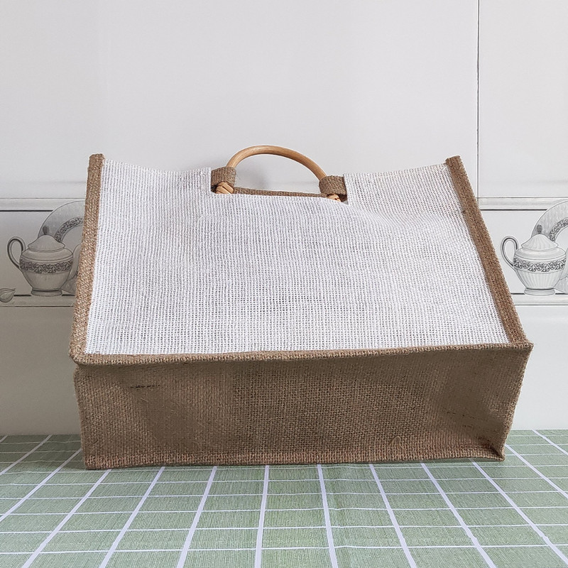 Uradi sam oslikana velika torba od jute, ženska torba, prazna torba od jute s drvenim ručkama