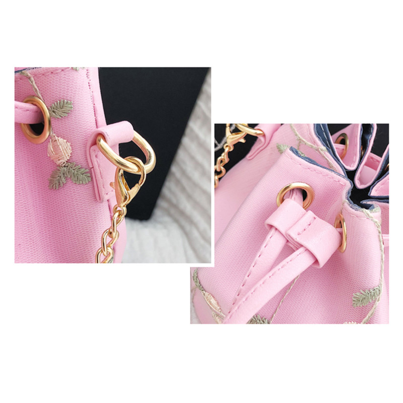 Γυναικεία τσάντα Νέα Κορεάτικη έκδοση Trend Messenger Τσάντα Chain Shoulder Μικρή φρέσκια κεντημένη τσάντα κουβά The Rope Bundle Of Mouth