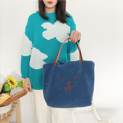 Hylhexyr Cute Bear Pehme plüüsist õlakott karu tikitud vabaaja kandikud Käekott Naiste üliõpilaste käekott naistele