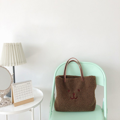 Hylhexyr Cute Bear Pehme plüüsist õlakott karu tikitud vabaaja kandikud Käekott Naiste üliõpilaste käekott naistele