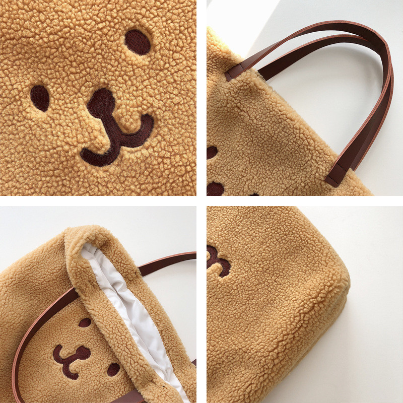 Hylhexyr Cute Bear Pehme plüüsist õlakott karu tikitud vabaaja kandikud Käekott Naiste üliõpilaste käekott naistele