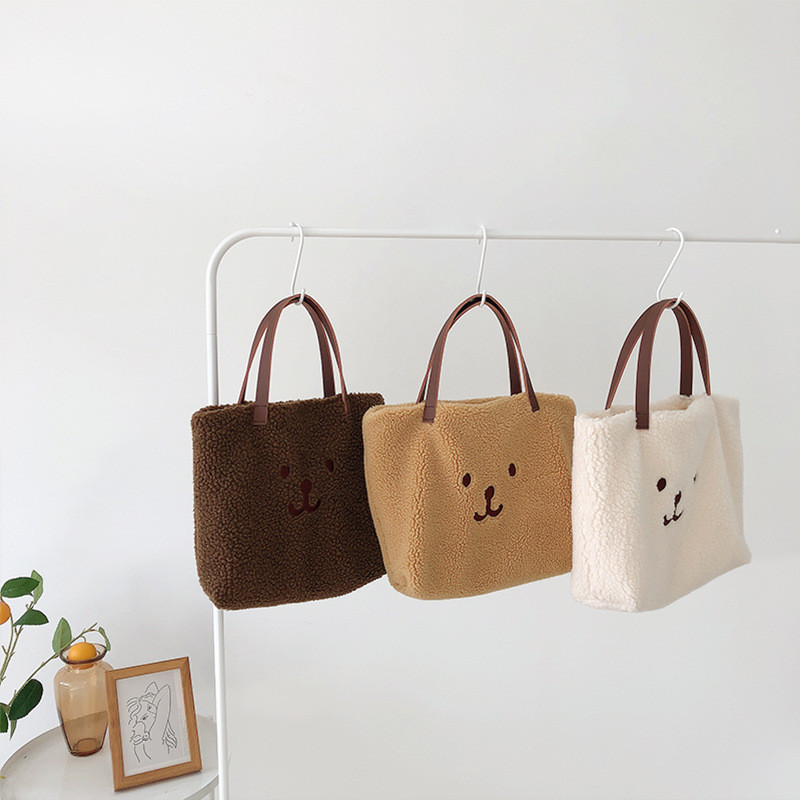 Hylhexyr Cute Bear Pehme plüüsist õlakott karu tikitud vabaaja kandikud Käekott Naiste üliõpilaste käekott naistele