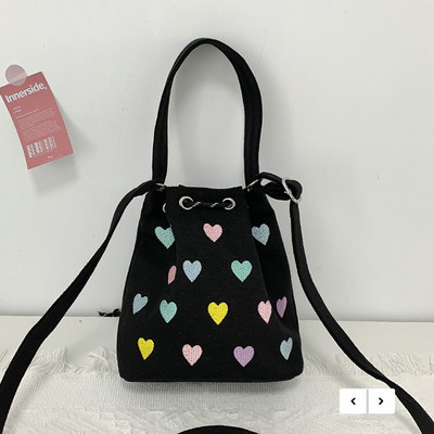 Розово сърце, бродирано дамско портмоне, дамска чанта, модна любов, дамска чанта с шнур, малки чанти за рамо за момичета