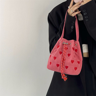 Розово сърце, бродирано дамско портмоне, дамска чанта, модна любов, дамска чанта с шнур, малки чанти за рамо за момичета