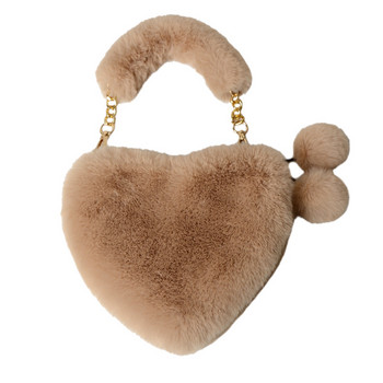 Зимни дамски чанти от изкуствена кожа Сладка плюшена дамска чанта за през рамо във формата на сърце Сладка дамска чанта тип клъч Любовни чанти Пратеска чанта