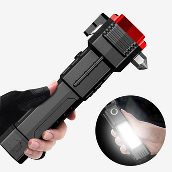 Φακός USB Επαναφορτιζόμενος Φωτιστικός Φακός με Σφυρί μαχαίρι για Survival Power Bank Cob Led Φωτισμός εργασίας για υπαίθριο κάμπινγκ Emergen